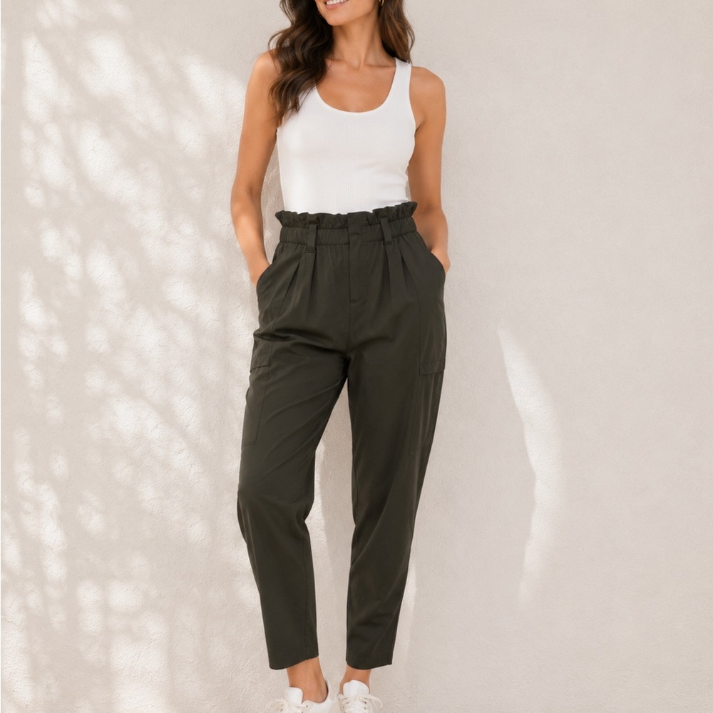 ATHLETA High-Waist Paperbagβ Tapered Pants - Olive 10
